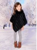 Kids Soft Faux Fur Poncho W/  Weave Pattern and Faux Fur Neckline (3-7 Years Old) 